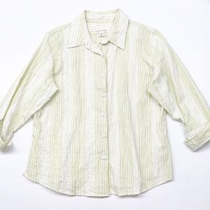 Coldwater Creek lime/white striped long sleeve button down top